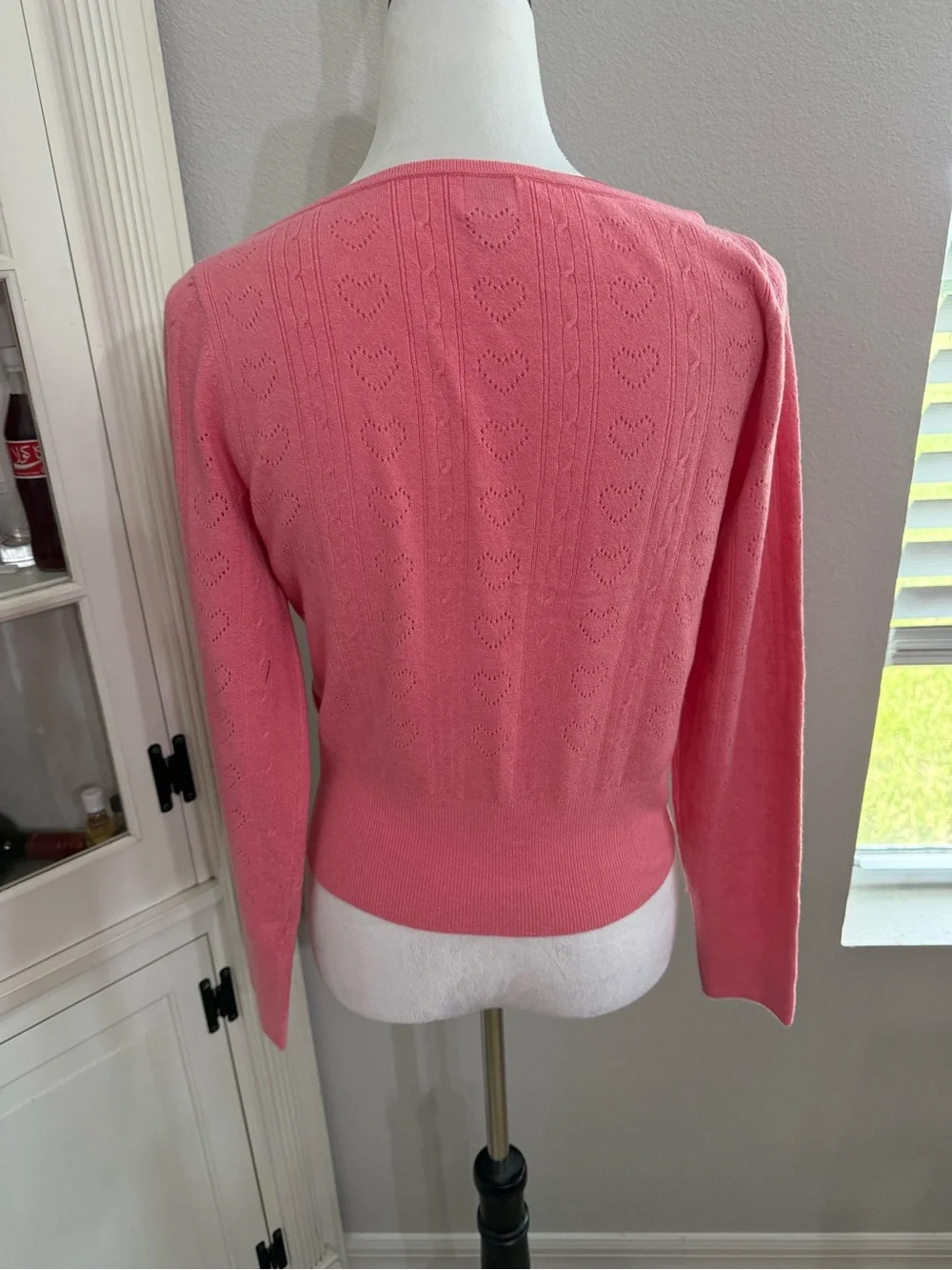 a new day Pink Heart-Pattern Button Cardigan - Picture 3 of 6